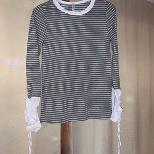 Striped long sleeve tee with tie sleeves